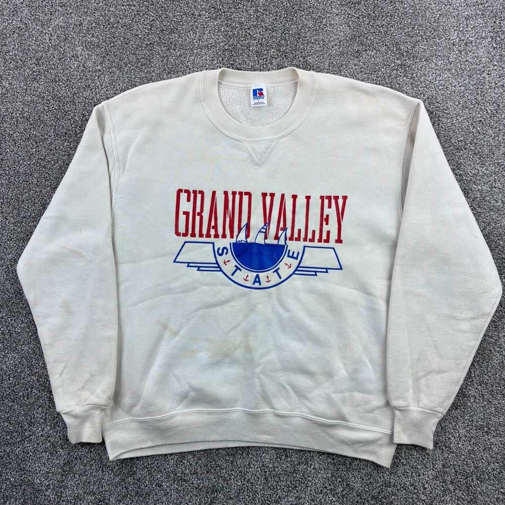 Vintage Grand Valley State Lakers Sweatshirt Mens Large White Russell Athletic‎